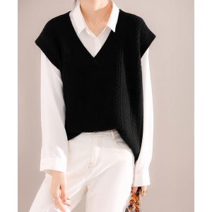 ケーブルニットベスト レディースチョッキ