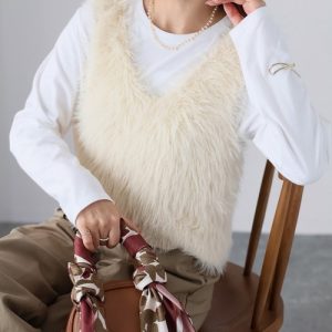 Riberry ベスト ジレ 前後2WAYシャギーニットビスチェ レディース