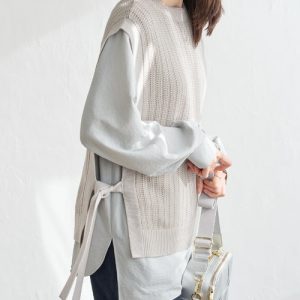 ikka ベスト ジレ 2WAYサイドリボンニットベスト レディース