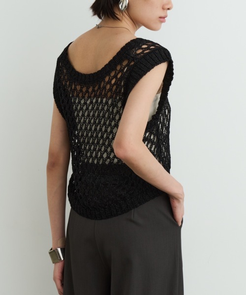 DFFUR. ベスト ジレ Uネックメッシュショートベスト レディース - 画像 (8)