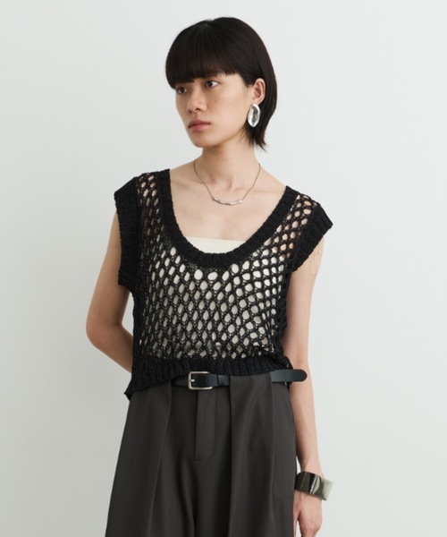 DFFUR. ベスト ジレ Uネックメッシュショートベスト レディース - 画像 (4)