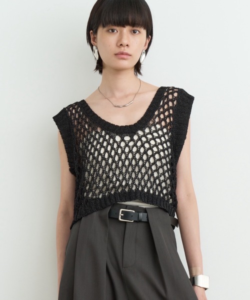 DFFUR. ベスト ジレ Uネックメッシュショートベスト レディース - 画像 (5)