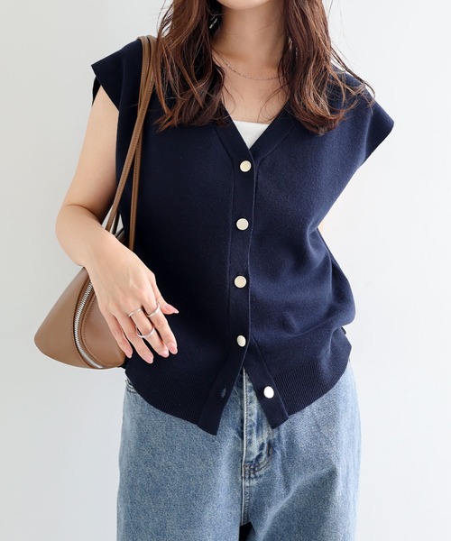 andme 「andme」 「alma design」ニットベスト M ネイビー レディース