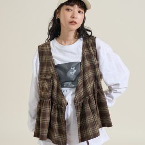 FREAK'S STORE ベスト ジレ カシュクール ギャザーベスト/リボンベスト レディース
