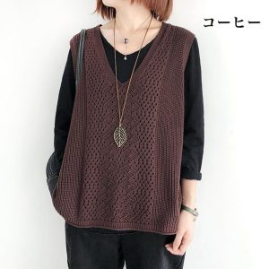 数量限定 レディース ニットベスト vネック ノースリーブ プルオーバー ケーブル編み 薄地 春 夏 秋 無地 ゆったり ミディアム ストレッチ お歳暮 カジュアル