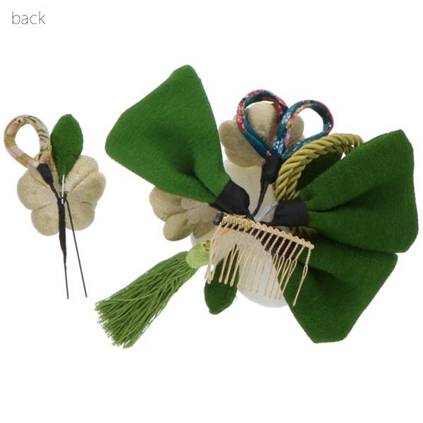 成人式 髪飾り 2点セット「緑色のリボン 白色のお花 房飾り」振袖髪飾り 袴髪飾り 前撮り (No.512<H>ss2506wkk10 - 画像 (2)