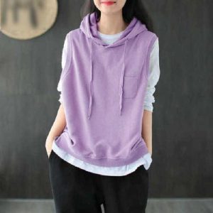 重ね着 レディース ベスト プルオーバー 夏 トップス パーカー スウェット フード付き パーカーベスト ノースリーブ レイヤード ゆったり