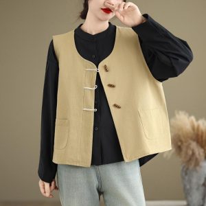 ジレベスト コート レディース  綿 コットン トグルボタン ショート 春 秋 冬 前開き ノースリーブ トップス ジレ エレガント アウタ